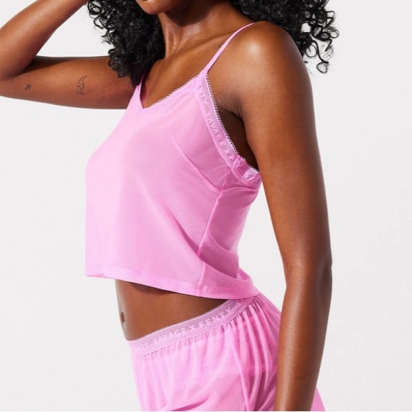 NWT Savage X Fenty Logo Trim Mesh Cami Pink Tart M G2 - Picture 3 of 6